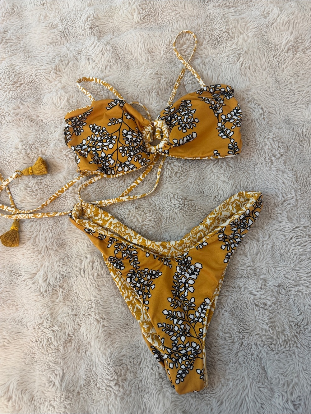 Maaji Golden Floral Tie-Front Bikini Set NWOT